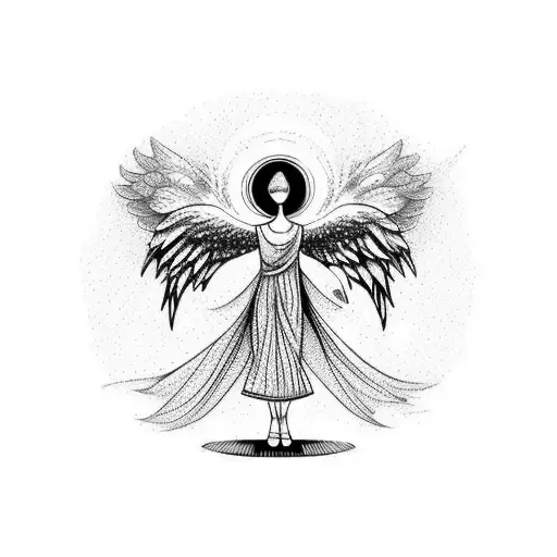 Angel Walking Towards A Black Hole In Space