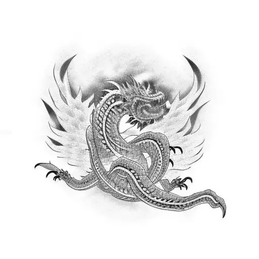 Japanese Black Dragon With Blue Wings