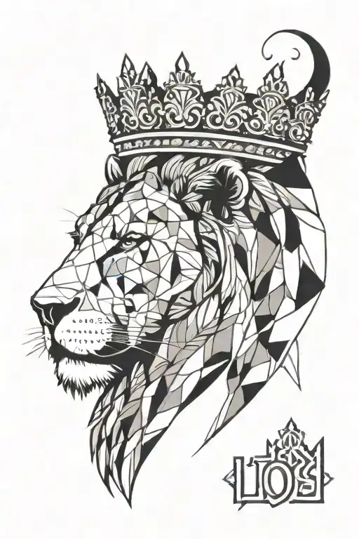 A Minimalist Style Tattoo Of A Lion In A Crown With A Serene Expression