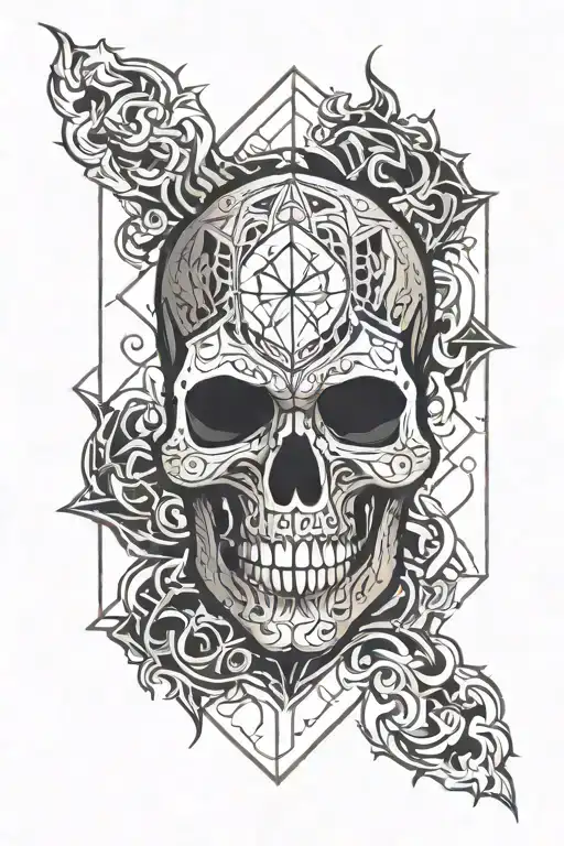 20 Sided Die Skull Surrounded By Flames