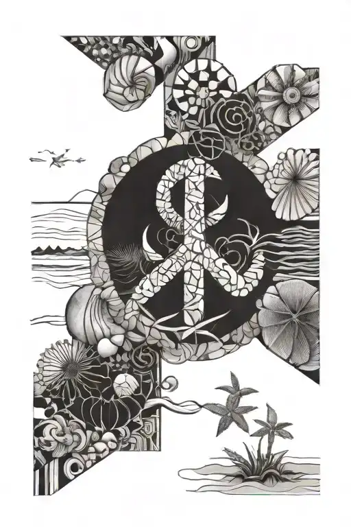 A Tranquil Beach Landscape With A Peace Symbol Made Of Seashells