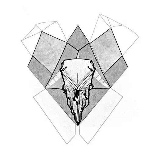 A Black And White Triangle Inside Which Is A Raven Skull With Three Eyes