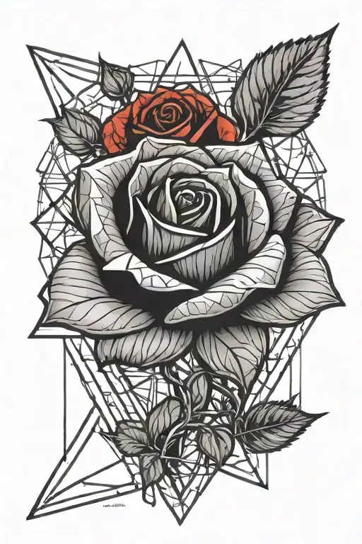Red Rose And Triangle Outline Intertwined