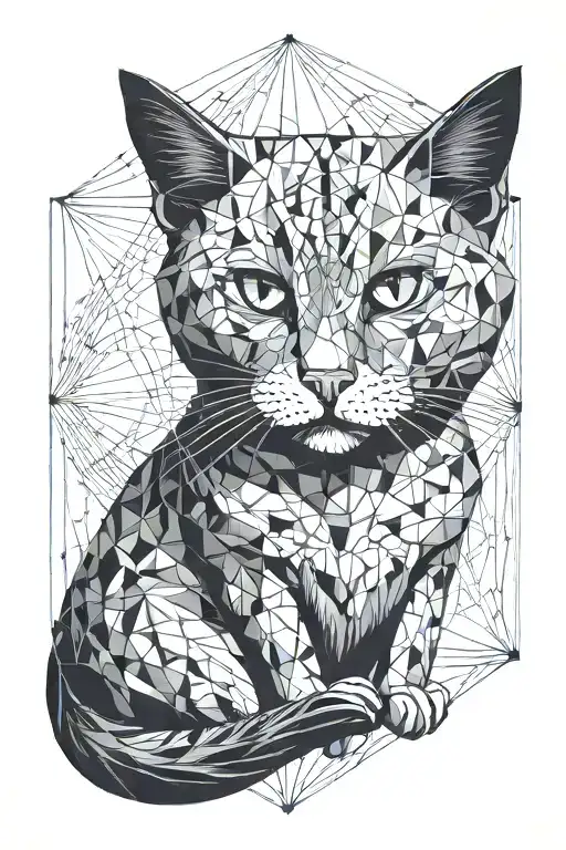 Cat Sitting Under Sun With Semtrical Lines Connecting Different