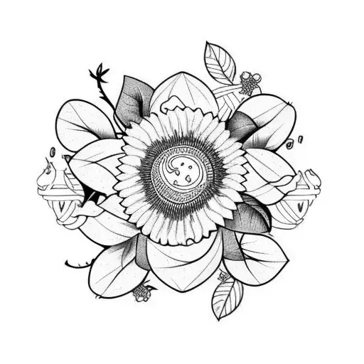 Passion Fruit And Vine With The Flowers In Color For Arm