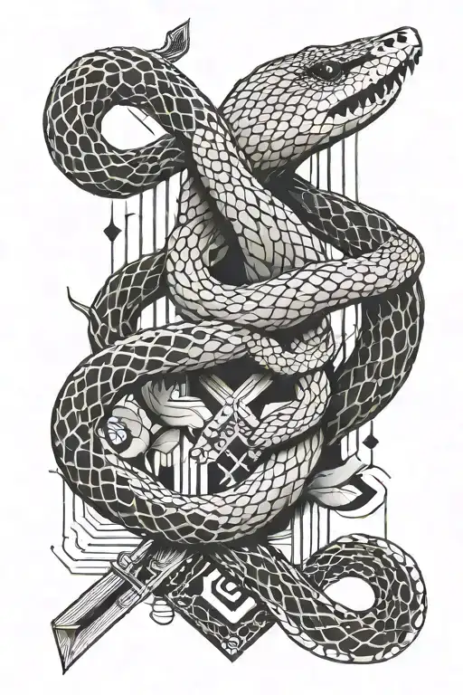 Snake And Arrows That Are Hold In Both Hands