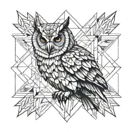 Owl Preparing To Fly With Geometric Background
