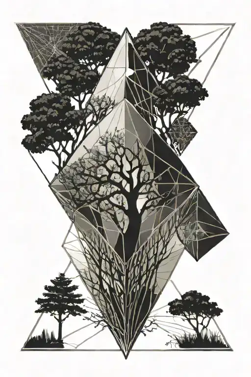 A Diamond With Lines As A Pattern Around It And A Tree In The Middle Of The Diamond