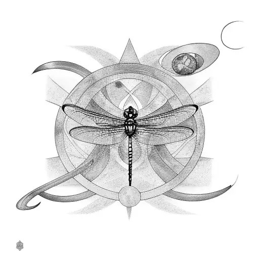 Dragon Fly Over Line From Planets