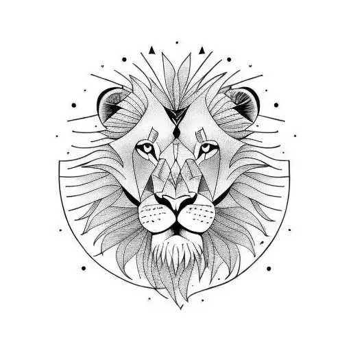 Long Tattoo On Hand Where Half Is Normal Lion And The Other Half Is Geometric One