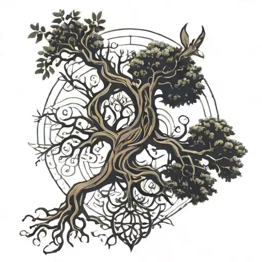 Tree Of Life With The Roots In The Shape Of An Upside Down Phoenix