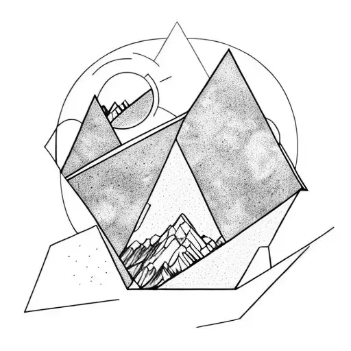 Mountains Inside A Upside-down Triangle With 3 Moon Phase