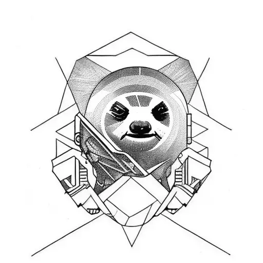A Geometric Tattoo Design Featuring An Astronaut Sloth Playing A Guitar