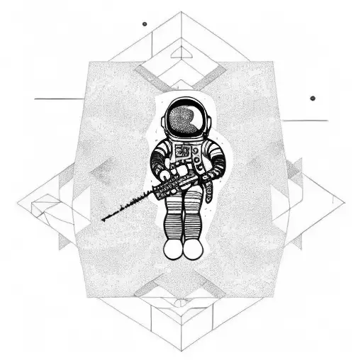 A Geometric Tattoo Design Featuring An Astronaut Playing A Guitar