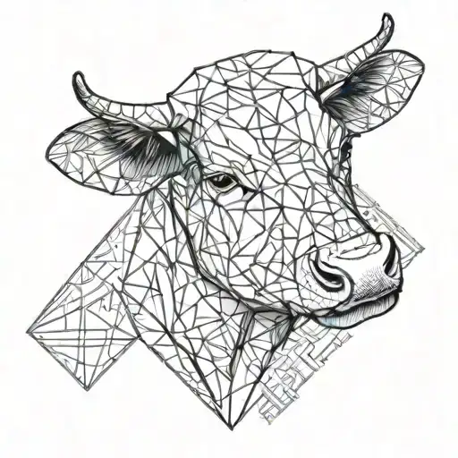 Geometric And Realism Combination Tattoo With Cow Face And Watch
