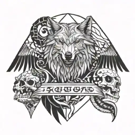 Wolf And Snake And Eagle And Sword And Skull
