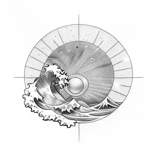 Wave With Rocks And Sun