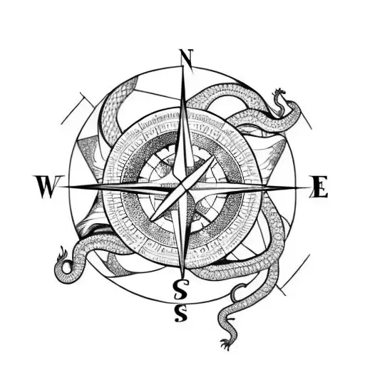 Compass With A Dragon And A Snake