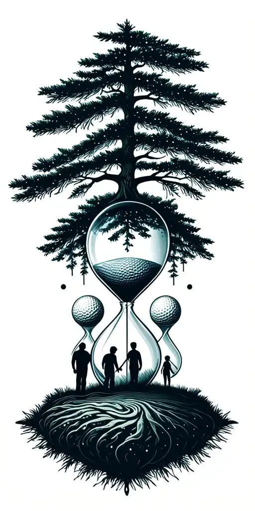 Pine Forest Wrap Around And Family Tree And Hour Glass Father With 3 Kids And Golf