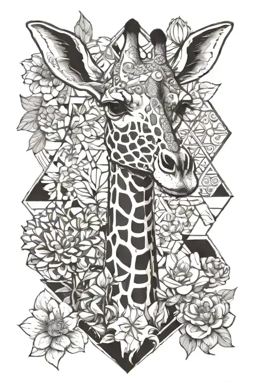 Giraffe With Larkspur And Water Lily