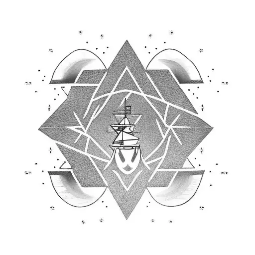 Geometric Kaizen Tatoo With A Burning Boat And Trust The Process And Enjoy The Journey