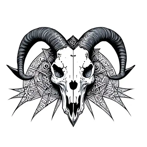 Satanic Dotwork Goat Skull Surrounded
