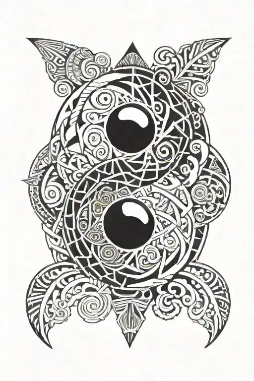 Maori Tattoo Sleeve With Ying And Yang Symbol