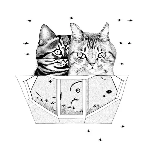 A Cat And A Bee Looking Out Of A Window At A Night Sky