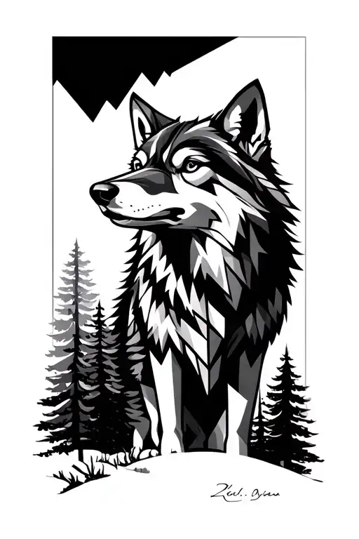 Forest And Wolf Standing