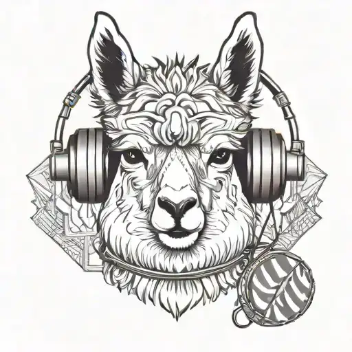 Alpaca With Headphones Listening To Music