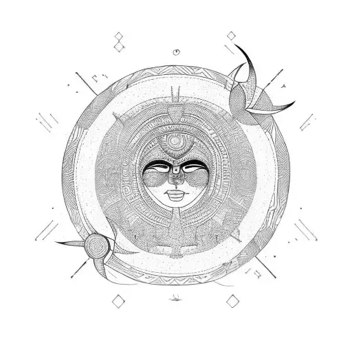 Pre-columbian Shamanic Abstract Sharp Lines Female Symbol Merging With The Earth Rebirth