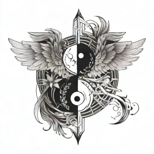Yin Yang Becoming A Cross Surrounded By Angel Wings