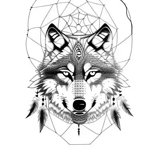 Wolf Dream Catcher Very Detailed Drawing