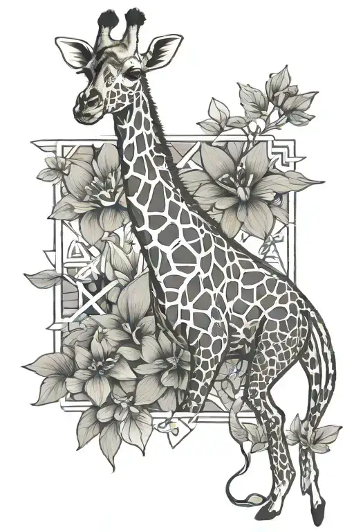 Giraffe Wrapped In Larkspur And Water Lily