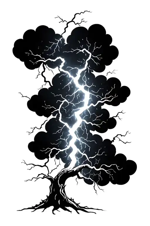 Tree Made Of Lightning Storm Clouds With Lightning