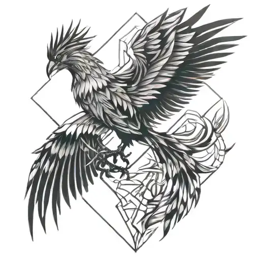 Line Tattoo Phoenix Rising From The Ashes