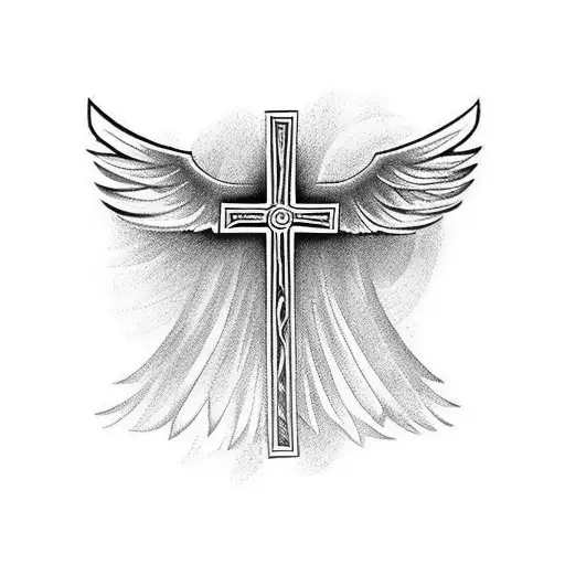 Christian Cross With Wings On The Side