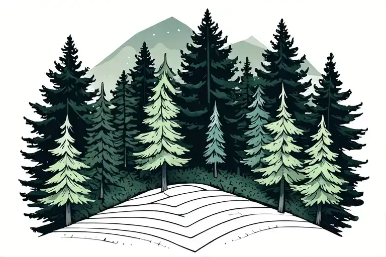 Nature Landscape With Evergreen Trees