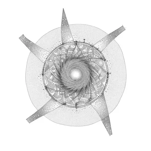 A Galaxy-like Spiral With A Star And Moon As Well As A Flower And A Drop