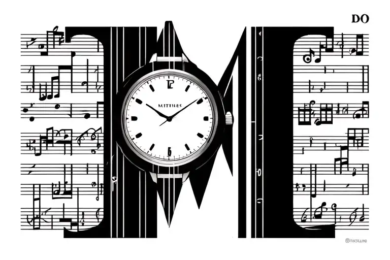 Tablature With Letter M In Music Note And Watch