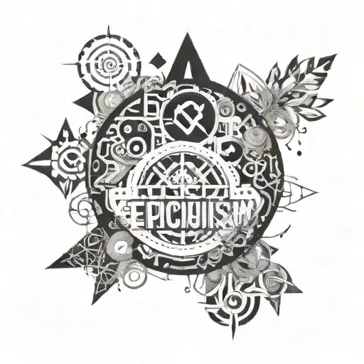 Epicurism Word With Round Format Made By A Lot Of Random Symbols And Elements