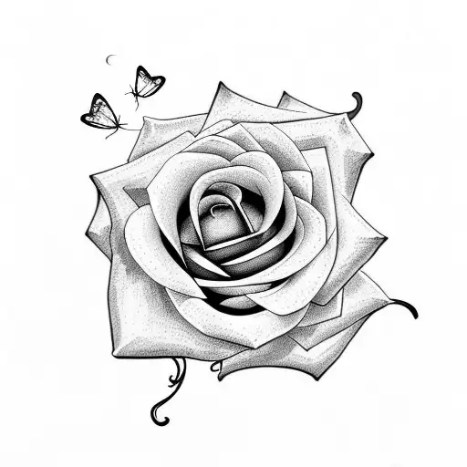 Rose With Roots And A Butterfly