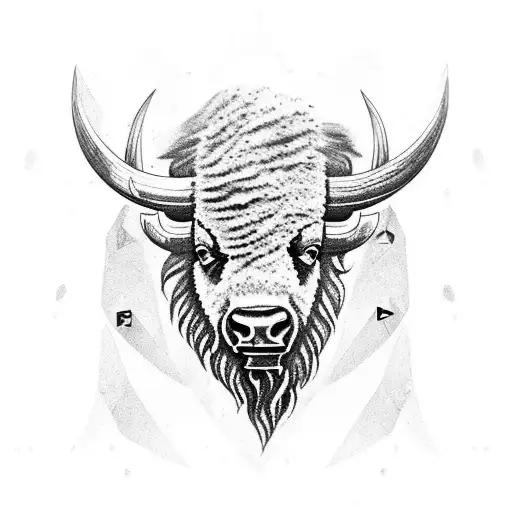 The Face Of A Bison With One Side Being Live And The Other Half Being A Skull