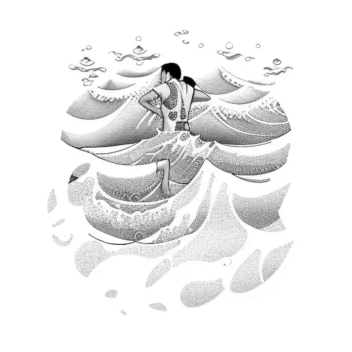 Ocean Wave With Swimmer