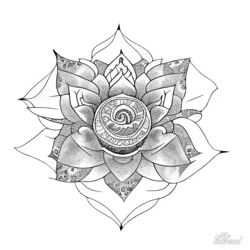 A Black And A Blue Koi Fish Swimming Under A Lotus Flower