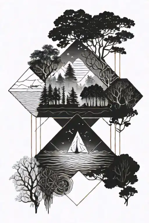 Oceans And Forest Trees Background Looking Space Blackout