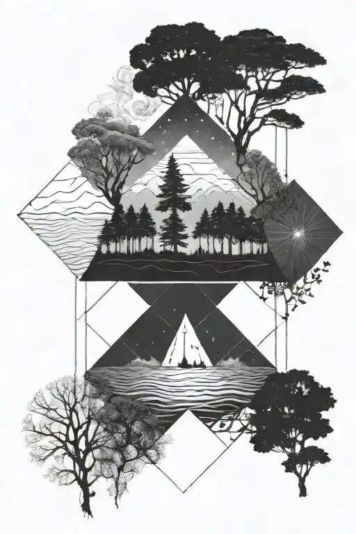 Oceans And Forest Trees Background Looking Space Blackout Gaia