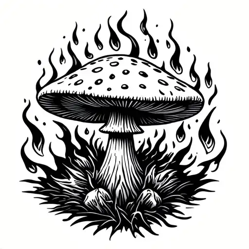A Mushroom Surrounded By Fire Flames