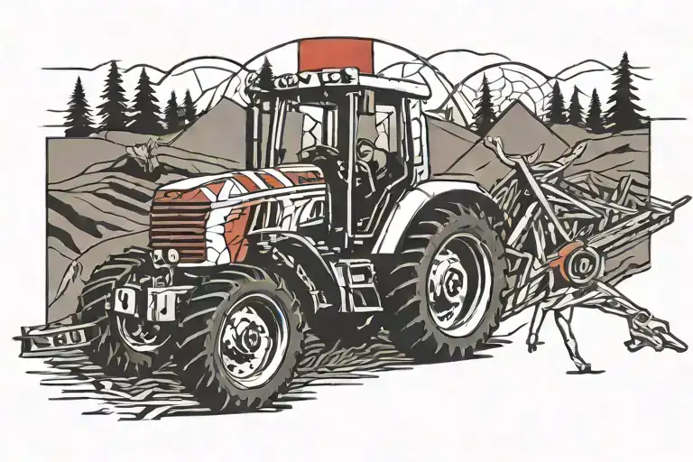 Tractor Turning The Earth With A Plow And Opening New Land With A Caribou And Canadian Flag