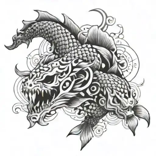 Koi Fish Dragon And Skull Head
